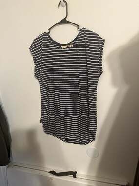 Tommy Hilfiger Women Navy White Essential Stripe Slub Knit Tee Top Size XL NEW .